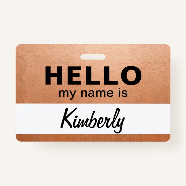 Hello My Name Is - Custom Script Employee Name ID Badge (Front)