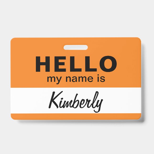 Hello My Name Is - Custom Script Employee Name ID Badge (Front)