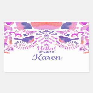 Hello my name is cute floral pattern custom name rectangular sticker