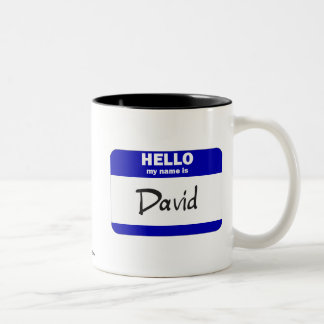 Hello My Name Is David (Blue) Two-Tone Coffee Mug