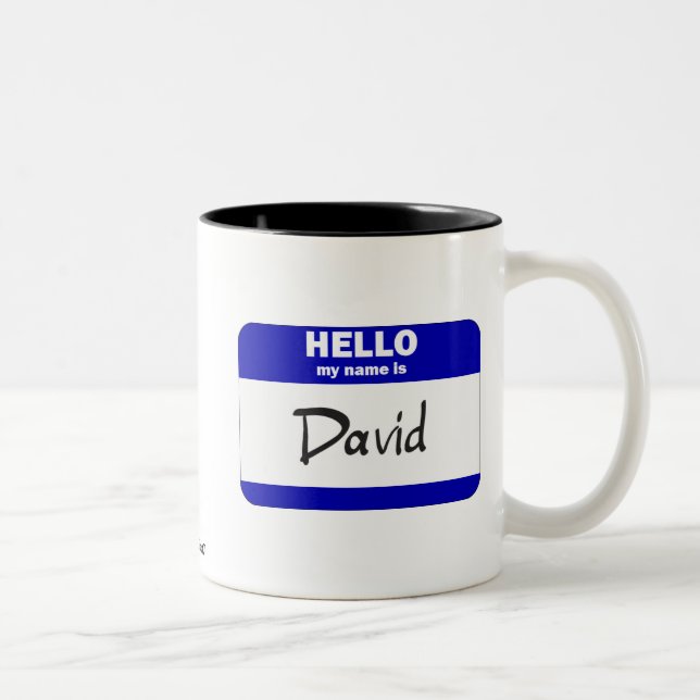 Hello My Name Is David (Blue) Two-Tone Coffee Mug (Right)