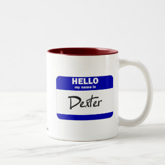 Hello My Name Is Dexter (Blue) Two-Tone Coffee Mug