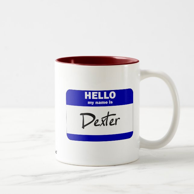 Hello My Name Is Dexter (Blue) Two-Tone Coffee Mug (Right)