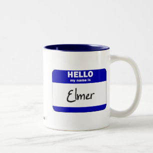 Hello My Name Is Elmer (Blue) Two-Tone Coffee Mug
