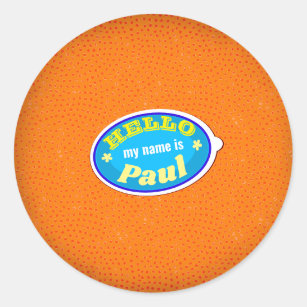 Hello my name is... Funny orange fruit sticker