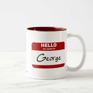 Hello My Name Is George (Red) Two-Tone Coffee Mug