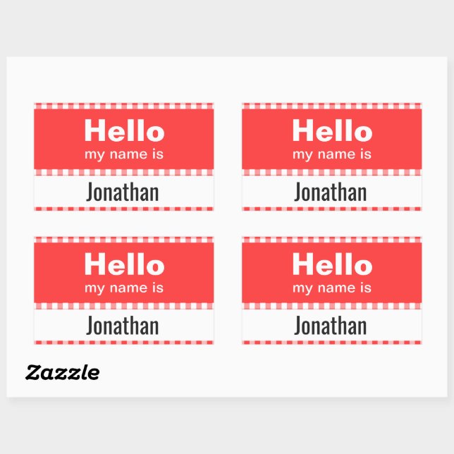 Hello My Name Is - gingham red and white  Rectangular Sticker (Sheet)