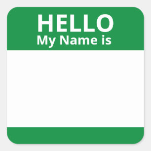 Hello My Name is Green and White Name Tag Stickers