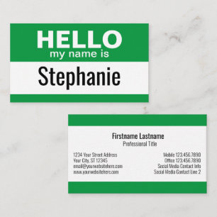 Hello my name is - Green - Business Contact Info Card