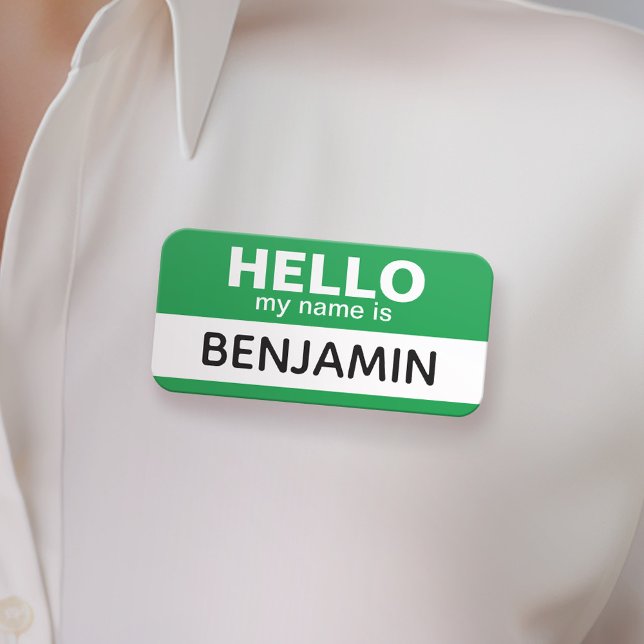 Hello my name is - Green - Custom Employee Tag (Custom Employee Name Tag Badge with Photo)