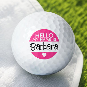 Hello my name is - Hot Pink - Custom Cute Name Golf Balls