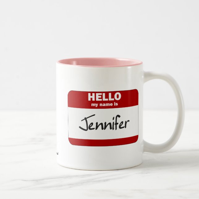 Hello My Name Is Jennifer (Red) Two-Tone Coffee Mug (Right)