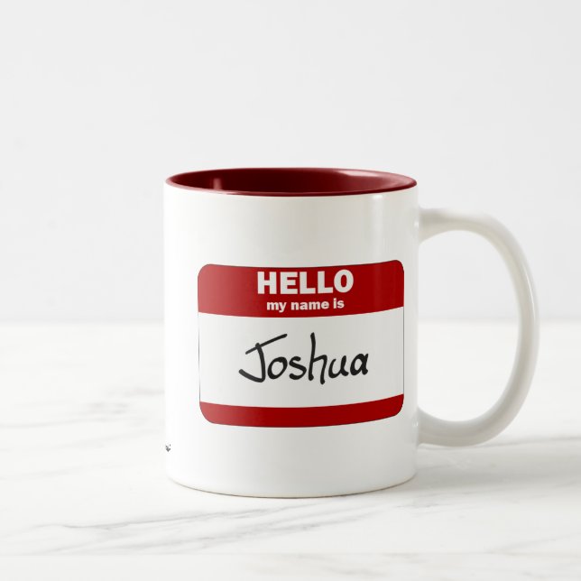 Hello My Name Is Joshua (Red) Two-Tone Coffee Mug (Right)