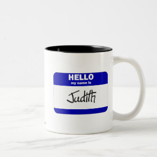 Hello My Name Is Judith (Blue) Two-Tone Coffee Mug