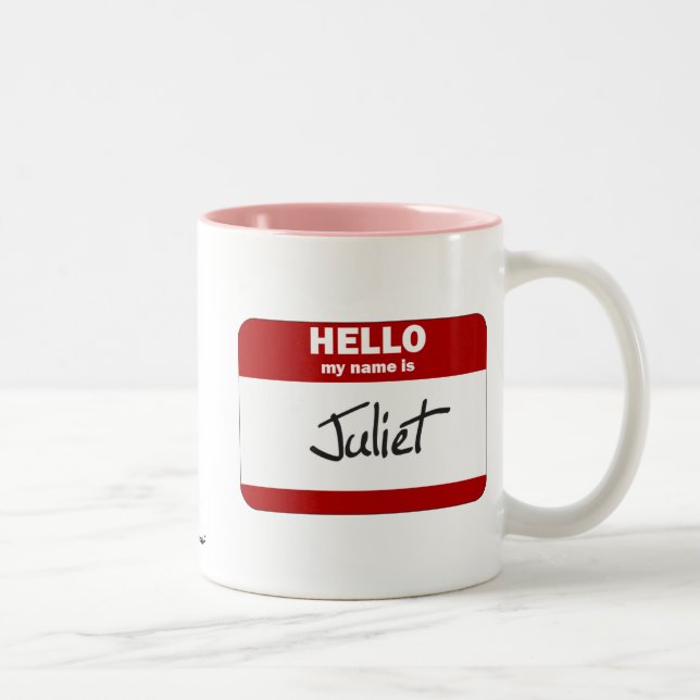 Hello My Name Is Juliet (Red) Two-Tone Coffee Mug (Right)