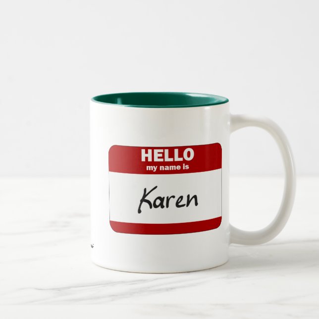 Hello My Name Is Karen (Red) Two-Tone Coffee Mug (Right)