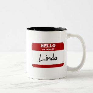 Hello My Name Is Linda (Red) Two-Tone Coffee Mug