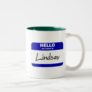 Hello My Name Is Lindsay (Blue) Two-Tone Coffee Mug