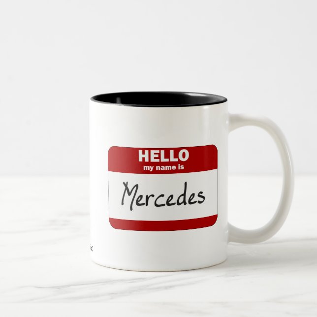 Hello My Name Is Mercedes (Red) Two-Tone Coffee Mug (Right)