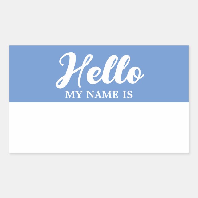Hello My Name Is Modern Light Baby Blue Script  Rectangular Sticker (Front)