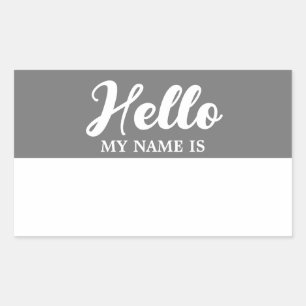 Hello My Name Is Modern Minimalist Script Grey Rectangular Sticker