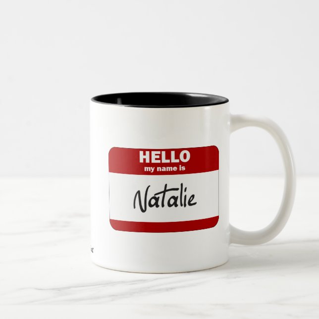 Hello My Name Is Natalie (Red) Two-Tone Coffee Mug (Right)