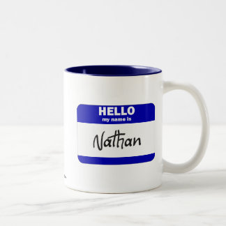 Hello My Name Is Nathan (Blue) Two-Tone Coffee Mug
