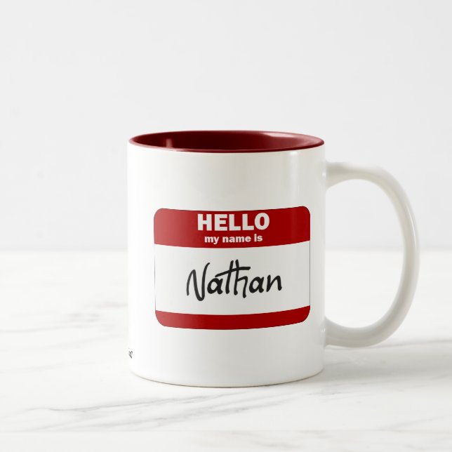 Hello My Name Is Nathan (Red) Two-Tone Coffee Mug (Right)