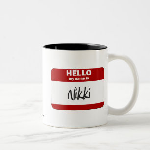 Hello My Name Is Nikki (Red) Two-Tone Coffee Mug