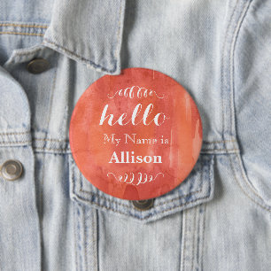 Hello My name is Personalised Coral Watercolor 10 Cm Round Badge
