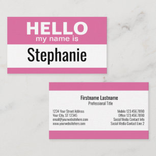 Hello my name is - Pink - Business Contact Info Card