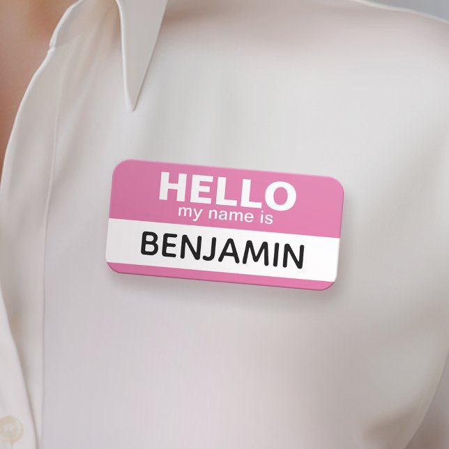 Hello my name is - Pink - Custom Employee Tag (Custom Employee Name Tag Badge with Photo)