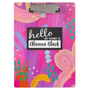 Hello My Name Is Pink Girly Abstract Aesthetic Clipboard