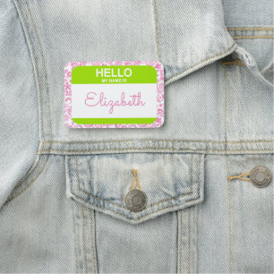 Hello My Name Is Pink White Green Business Tag