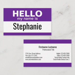 Hello my name is - Purple - Business Contact Info Business Card