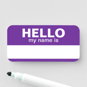 Hello my name is - Purple - Employee Dry Erase Name Tag