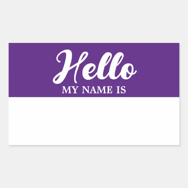 Hello My Name Is Purple Modern Minimalist Script Rectangular Sticker ...