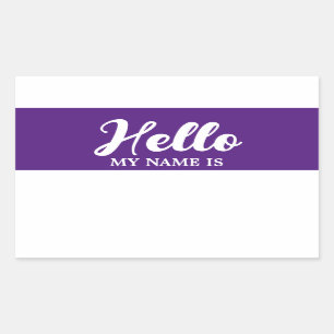 Hello My Name Is Purple Modern Minimalist Script Rectangular Sticker