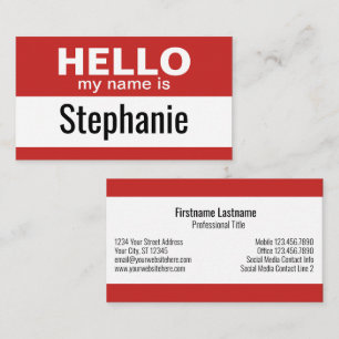 Hello my name is - red - Business Contact Info Business Card