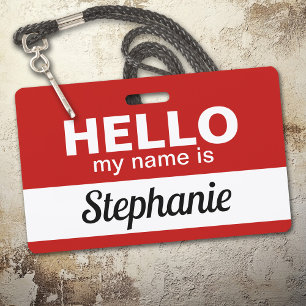 Hello my name is - red Custom Employee Name Script ID Badge