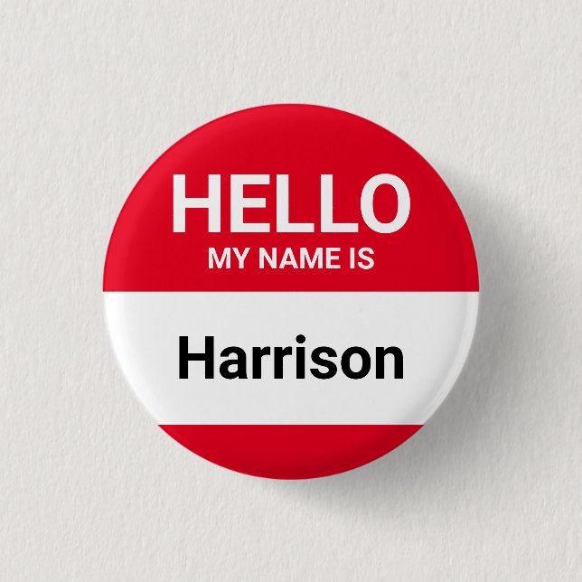 Hello my name is red custom name identification 3 cm round badge (Front)