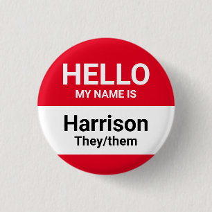 Hello my name is red custom name pronouns id badge