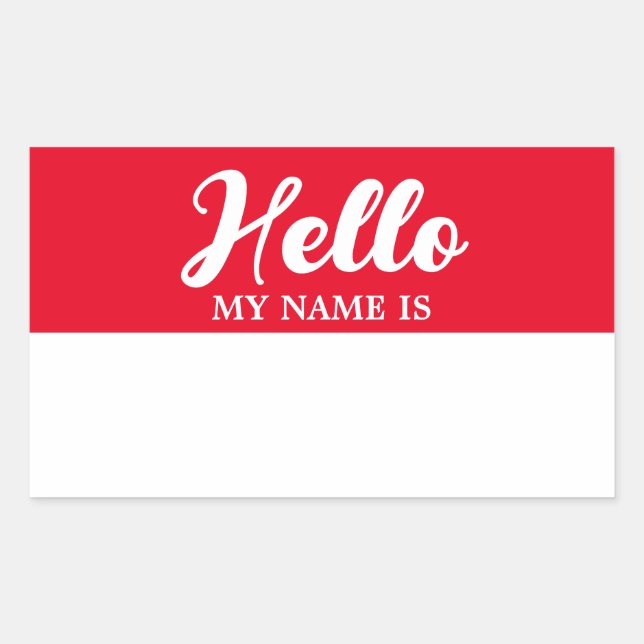Hello My Name Is Red Modern Minimalist Script  Rectangular Sticker (Front)