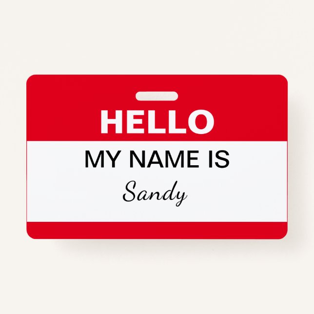 Hello My Name is Red White Office Staff Volunteer ID Badge (Front)