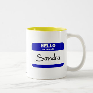 Hello My Name Is Sandra (Blue) Two-Tone Coffee Mug