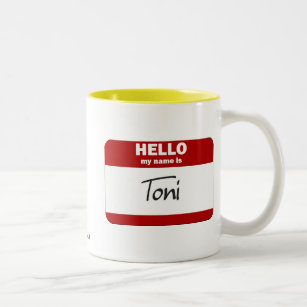 Hello My Name Is Toni (Red) Two-Tone Coffee Mug