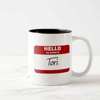 Hello My Name Is Tori (Red) Two-Tone Coffee Mug