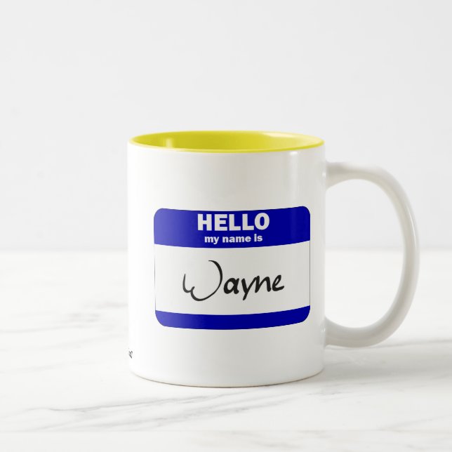 Hello My Name Is Wayne (Blue) Two-Tone Coffee Mug (Right)
