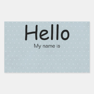Hello, My Name Is White Polka Dots on Pale Blue Rectangular Sticker