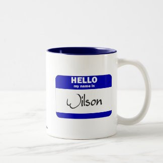 Hello My Name Is Wilson (Blue) Two-Tone Coffee Mug
